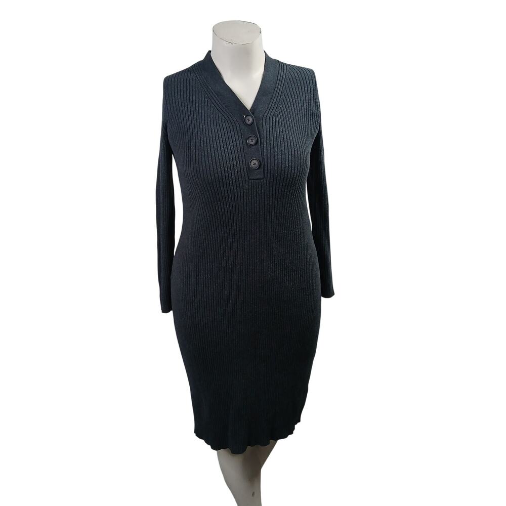 GAP Charcoal Charcoal Gray Ribbed Henley V-Neck Sweater Dress Medium MP